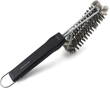 SANTOS 2-Kopf Grillbürste Edelstahl 30cm - 2-reihiger Borstenkopf -gegen hartnäckige Verschmutzungen - Reinigung von Holzkohle-, Elektro- & Gasgrills