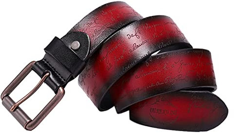 WRJAHCG Damengürtel,Nietengürtel Damen,Nietengürtel Im Punk-Stillegierungsschnalleleder,Rot,120cm/47.3''