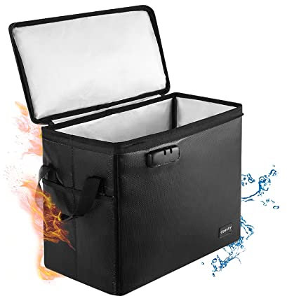 Feuerfeste Comic-Bücher-Aufbewahrungsbox 15.5 X 7.8 X 11.6,Schimmelsicherer und Feuchtigkeitsbeständiger, Faltbarer, Kurzer Kasten mit Schloss und Reißverschluss(2200℉), für 150-175 Comics(Schwarz)
