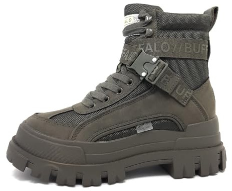 Buffalo ASPHA COM1 Women's Khaki Green Vegan Lace-Up Mid Ankle Boot - Khaki 8
