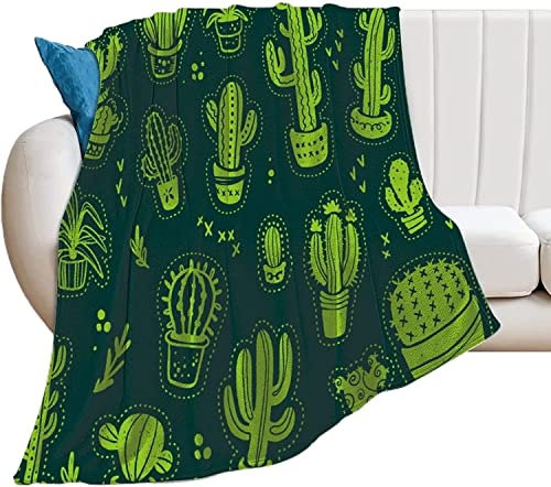 Boceoey Decke Sofa Kuscheldecke Flauschig 150x200 cm - Weich Warme Fleecedecke für Bett Couch - Wohndecke als Couchdecke Bettüberwurf Tagesdecke Campingdecke Kaktus