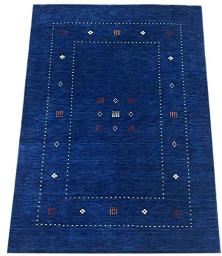 Gabbeh Teppich Blau 100% Wolle 160x230 cm Handgewebt Orientteppich Lori WR60