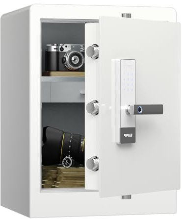 RPNB Deluxe Home Safe and Lock Box,Smart Touch Screen Biometric Fingerprint Security Safe Box with Voice Prompt,One-Touch Unlock,Dual Warning,Suitable for Home Office Hotel,80L,White