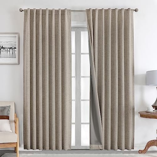 Joydeco Tende in lino naturale, lunghezza 213 cm, set di 2 pannelli, 100% oscuranti, tende lunghe, per camera da letto e soggiorno, oscuranti, isolamento termico, con tasca per asta (132 x 213 cm,