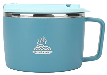 Microwave Ramen Bowl Set, Noodle Bowls with Lid Speedy Ramen Cooker 304 Stainless Steel Soup Food Bowl Set with Chopsticks and Spork, 1200ml, for Office (Blue)