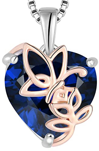 YL Collier Rosé Cœur Argent 925 taillé Septembre Pierres de Naissance Saphir Rosé Pendentif pour Femme