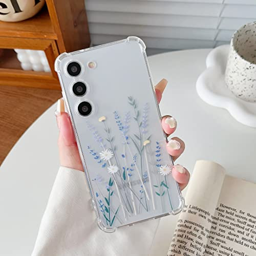 ZTOFERA Hülle für Samsung Galaxy S23, Transparentes Klares Weiches TPU Hülle mit Blume Muster, Ultra Dünne Kratzfeste Silikon Gel Schutzhülle für Samsung S23 5G - Lavendel