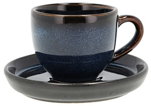 BITZ Espressotasse mit Untertasse Dia 5,5 x 5 cm 7 cl Dunkelblau/Schwarz