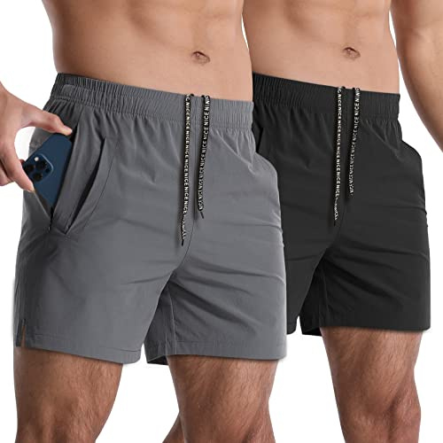 Lempue 2 Pack Mens Athletic Gym Shorts 5 Inch Inseam Workout Running Pocket