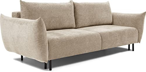 WFL GROUP Sofa mit Bettkasten - Schlafsofa mit Schwarze Metallbeine - 3 Sitzer Sofa Bett - Couch mit Schlaffunktion Bettfunktion Skandinavisch Polstergarnitur - Beige