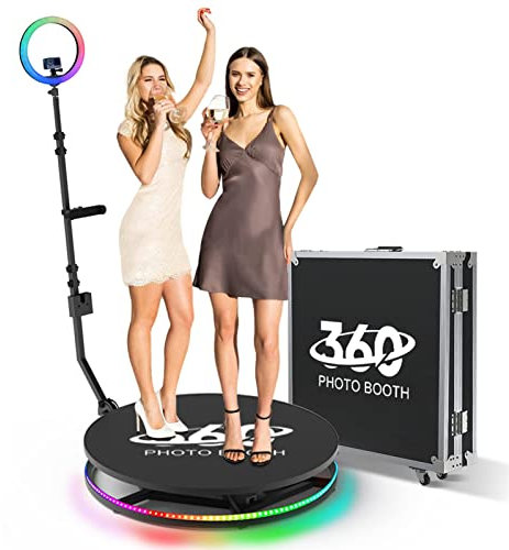 GERAZAHO 360° Photo Booth Machine for Parties, Remote Control Spin Camera Booth with Free Custom Logo, Accommodates 1-5 People, Automatic Slow Motion, Flight Case Included