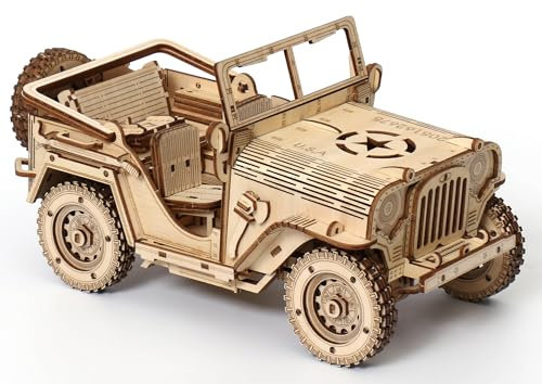 Bel'igi Puzzle Voiture 3D en Bois, Jeu de Construction Jeep de l'Armée, Kit d'Assemblage Enfants Adultes, Modèle 19 cm, LG811