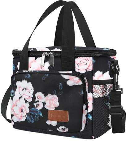 Femuar Bolsas de almuerzo para mujeres/hombres, bolsa de almuerzo aislada para el trabajo y la oficina, lonchera a prueba de fugas con correa ajustable para el hombro, flor rosa