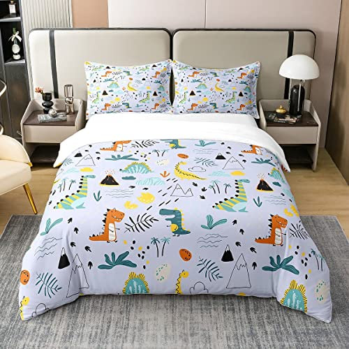 100% Natürliche Baumwolle Cartoon Dinosaurier Bettbezug,Kinder Nette Dino Bettwäsche Set 200x200,Kawaii Dschungel Tier Tröster Abdeckung,Safari Wilde Tiere Bett mit 2 Kissenbezüge Schlafzimmer Dekor