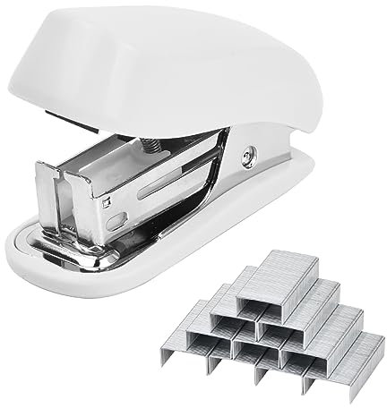 Volumoon Mini Tacker Set 26/6, Heftgerät Set, Stapler Klein, Hefter Klein Tragbar Heftgerät mit 830 Heftklammern, Manueller Tischhefter mit Heftklammern für Schulen Arbeitsplätze Familien (Weiß)