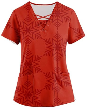 Saymany Kasack Damen, Lustig Damen Hose Kassak Set Pflege Modern Kasacks Damen Pflege, Arbeitskleidung Pflege Damen Kittel Damen Berufskleidung Weihnachtspullover Led Pflege Hosen Damen(1-Red,L