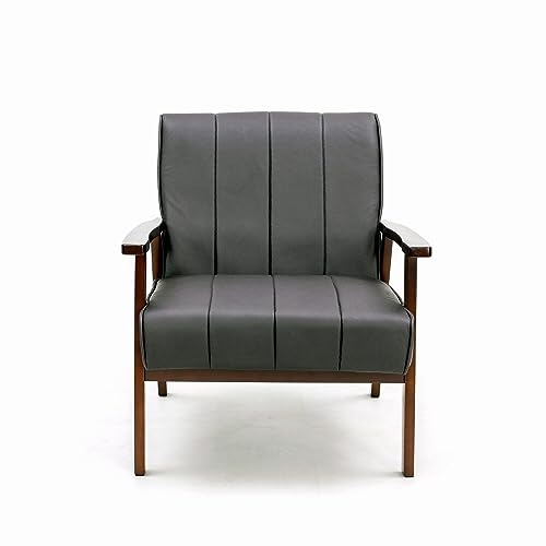 Panana Reception Retro Accent Chair Beech Wood Frame Armchair Occasional Living Room Reception Bedroom Balcony Conservatory Padded (Black Faux Leather, Single Armchair)