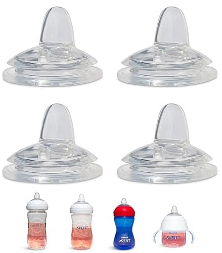 Sippy Spout Nipples for Philips Avent Natural Baby Bottles, My Grippy Spout Sippy Cup and Natural Trainer Sippy Cup | 4-Count | Soft Spout | Food Grade Silicone | Variable Flow (Sippy Spout Nipple)