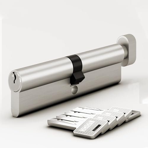 AwmnSrman Thumb Euro Cylinder Lock (70mm) 35/35 5 Keys, Solid Brass Nickel Finish Anti-Bump, Drill, Pick
