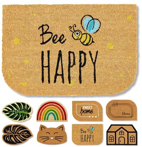 Astra natürliche Fußmatte Kokos - Kokosmatte 40x60cm Happy - rutschfeste Schmutzfangmatte robust - außen Fussmatte innen - Türmatte überdachter Außenbereich