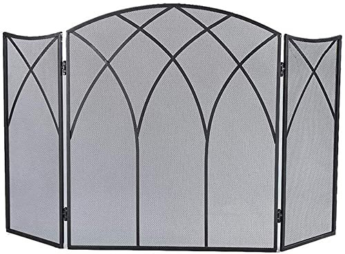 Kaminschutz, 3 Paneele, faltbarer Bogen, Netz, Feuerschutz, Funkenabdeckung mit dekorativer Schnur, schwarzes Finish, für offenes Feuer/Gasfeuer/Holzbrenner, hoch, 80 cm Feuerschutz (Farbe: Schwarz)