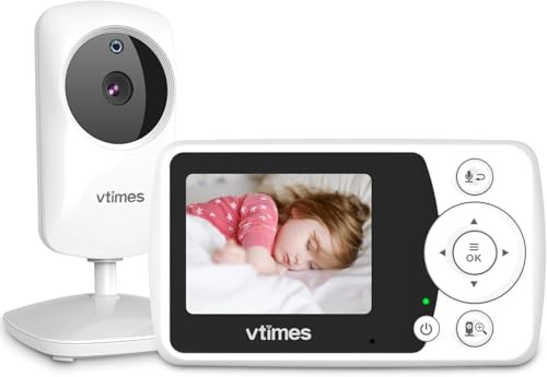 VTimes Moniteur de bébé avec caméra et Audio, Moniteur vidéo pour bébé sans Wi-FI, Vision Nocturne, écran LCD de 6,1 cm, Moniteur Portable pour bébé, Alarme et capteur de température et 305 m, idéal