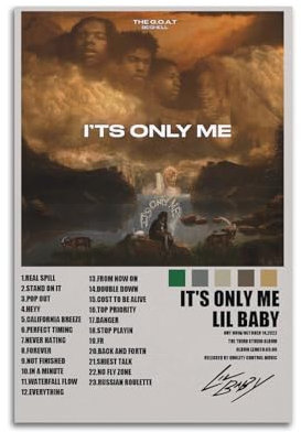 Lil Baby It's Only Me Albumcover, ästhetisches limitiertes Poster, signiert, Rapper, Musikposter, Schlafsaal-Dekor, Schlafzimmer, Poster, Druck, Leinwand, Wandkunst, Zimmer, Teenager und Mädchen, 50 x