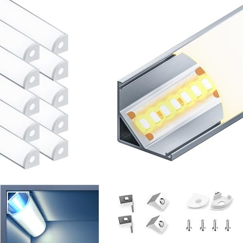 HOOLED Profile Alu pour Ruban LED 2 m x 10 pièces, Profilé d'angle LED à angle 90 degrés Montage en surface Tailles 15,8 mm x 15,8 mm Prend en charge les bandes de Led jusqu'à 10 mm