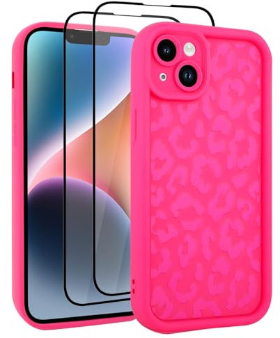 UZEUZA Compatible with iPhone 14 Case, Cheetah Print Shockproof Soft TPU Protective Case for Women Girls, Slim Anti Scratch Leopard Case for iPhone 14 6.1 Inch, Hot Pink