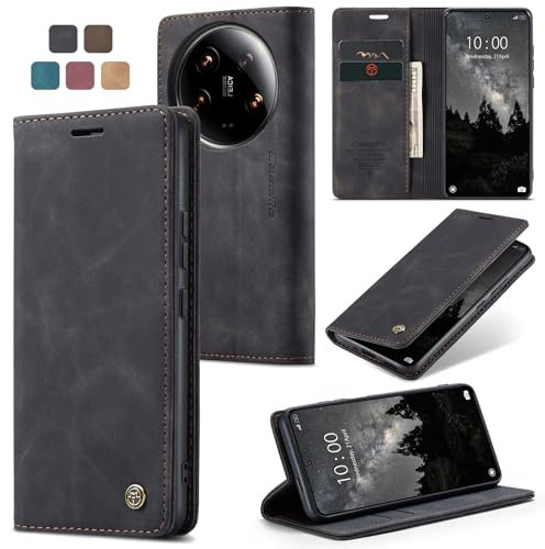 Cracedily Handyhülle für Xiaomi 14 Ultra Hülle, Klapphülle Premium Lederhülle Klappbar Flip Case Tasche Magnet Kartenfach Standfunktion Klapphülle Schutzhülle für Xiaomi 14 Ultra Handyhülle, Schwarz