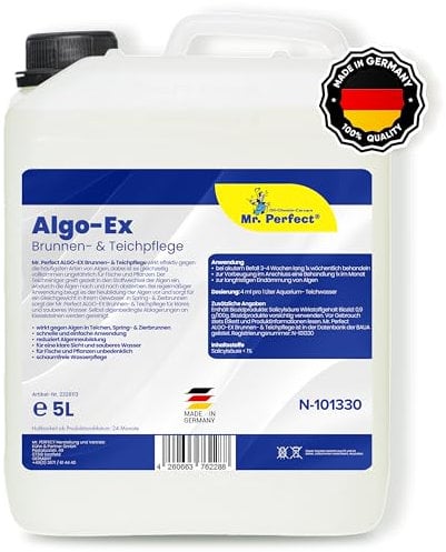 Mr. Perfect® 5L Teichklar Teichpflege & Brunnenreiniger, Algenvernichter für Teich und Brunnen - Teichklärer sorgt für klares Teichwasser und schont Fische und Pflanzen – Teichreiniger Algenfrei