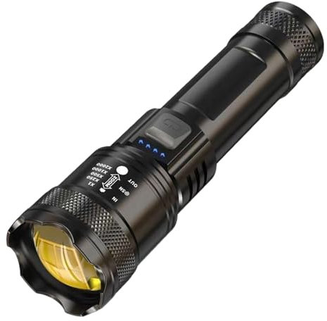 Proyector de aluminio de alta potencia - Linterna recargable para actividades al aire libre y emergencias | Linterna LED Iluminación fuerte, linterna recargable para camping y senderismo