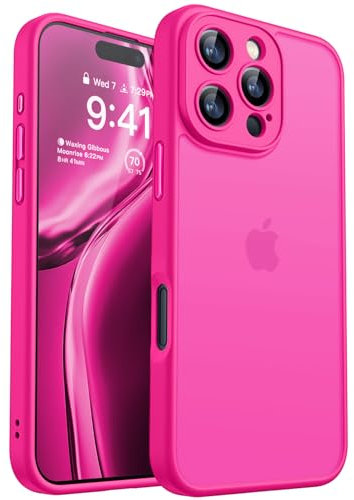 CANSHN Cover Opaca per iPhone 16 Pro Max(6,9 Pollici), [Protezione Completa Della Fotocamera] Custodia Traslucida Opaca Protettiva Sottile Antiurto, Rosa Calda