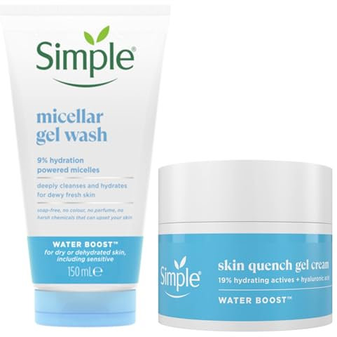 Simple Water Boost Micellar 100% Soap-Free Face Cleanser 150 ml & Simple Water Boost Skin Quench Gel Face Cream for dry skin 50 ml