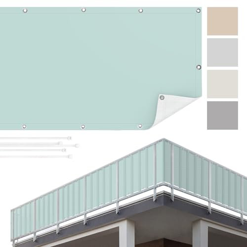 Balkon Sichtschutz Türkis 75x100 cm inkl. Kabelbinder Wetterfest Blickschutz Balkonverkleidung Balkonbespannung Sonnenschutz Balkongeländer Windschutz Terrasse Garten Deko Ideen Mint TEXBS_1145