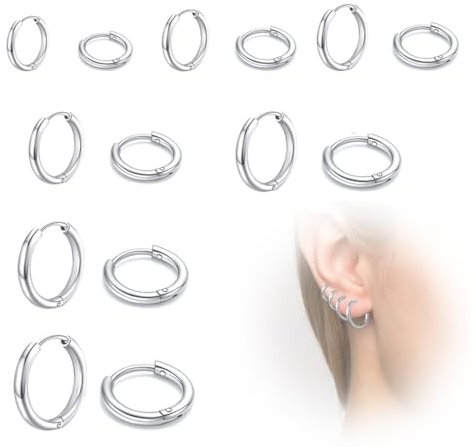 7 Paar Kleine Creolen Ohrringe für Damen Herren Chirurgenstahl Knorpel Huggie Ohrringe Snug Lobe Nase Lippen Helix Piercing Schmuck Winzige Hoop Hinged Schläferohrringe
