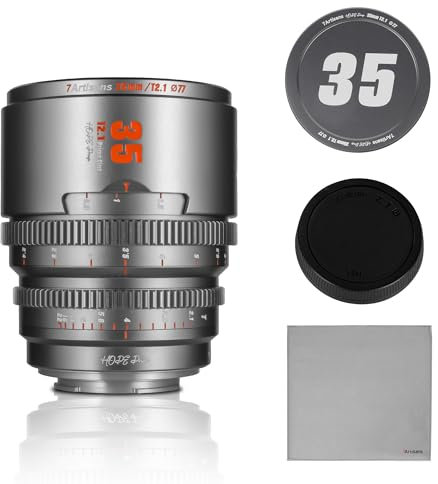 7artisans Objectif cinéma Professionnel T2.1 35 mm, Cadre S35 Compatible avec Monture Canon RF-S pour Red Komodo/Komodo X/Canon C70/R7/R50/R35 (Gris Titane)