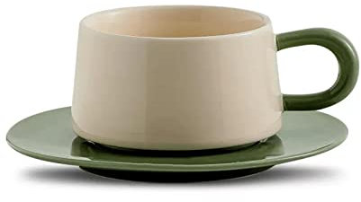 LIBANGRONG-888 Breite Cappuccinotasse Einfache Kaffeetasse Advanced Sense Ceramic Haushaltsfrühstückstasse/Haferflockentasse/Nachmittagsteetasse Kaffeetasse(Green)