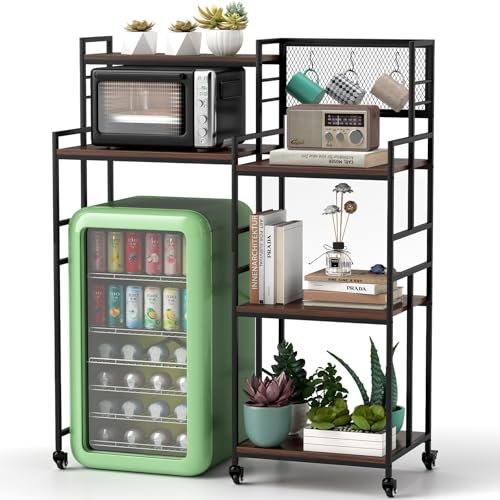 tonchean Kitchen Bakers Rack with Wheels 6 Tier Mini Fridge Stand Adjustable Microwave Oven Stand with Storage Multifunctional Utility Storage Shelf for Kitchen Home Office