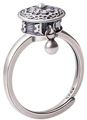 Ring 925er Sterlingsilber, Drehringe gegen Ängste, tibetisch-buddhistischer Gebetsrad-Lotusring, offener, verstellbarer Glücksring Frauen und Männer