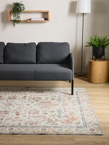 Interiyou Vintage Teppich Wohnzimmer Gent - 300x400 cm Multicolor/Beige - Für Schlafzimmer, Esszimmer, Kinderzimmer - Kurzflor waschbar und rutschfest, Print Muster