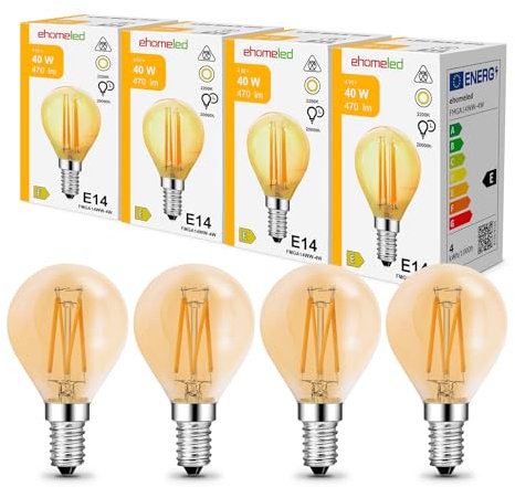 ehomeled E14 LED G45 Mini Glühbirne Extra Warmweiß 2300K, Goldenes Glas & Retro-Filament, 470lm 4W (=40W), Dekorative LED Vintage Lampe für Bar & Restaurant, 4er-Pack