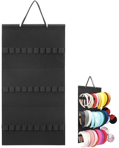 SEABABOO Stirnband-Organizer Zum Aufhängen Haarreif Organizer Hängend 30 Haken Haarband Aufbewahrung Hängetasche Hängend Aufbewahrung Tasche Für Haarreif Schrank Wand Tür (Schwarz, 59x30CM)