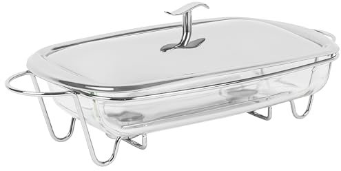 KARL HAUSMANN Wärmebehälter für Speisen mit Glaseinsatz - 3.6L - Teelicht Warmhalteplatte - Edelstahl Gestell und Deckel mit Griff - Speisenwärmer - Warmhaltebehälter Essen - Chafing Dish Behälter
