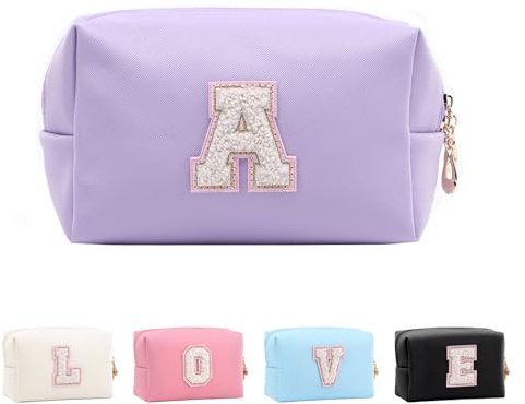 Anntry Make-up-Taschen,personalisierte Initialen-Taschen mit Reißverschluss, wasserdichte Kosmetiktasche aus PU-Leder, Geburtstagsgeschenk für Tochter, Adrette Dinge für Teenager-Mädchen (A-Z)