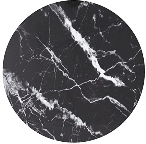 Mesa redonda negra de cristal templado de 60 cm, diseño de aspecto de mármol, para mesas de comedor y jardín