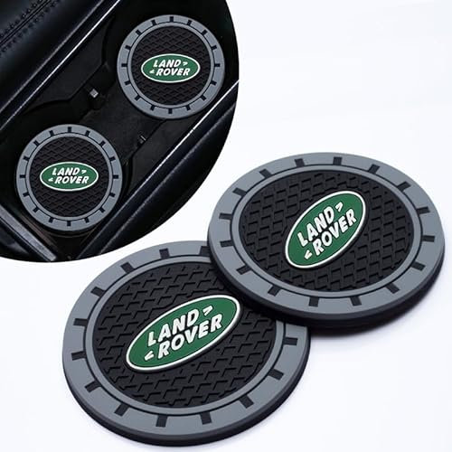 2 Pcs Car Coasters for Land Rover Discovery Range Rover Sport Defender Land Cruiser LR2 3 4, Silicone Non-Slip Car Cup Holder Coasters Car Coaster Interior Accessories, Black 2.75''