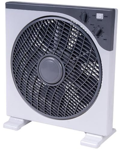 Trade Shop - Ventilatore Quadrato Box Fan 45 Watt 30 Cm con Timer Bianco Grigio 5 Pale 5340054 -