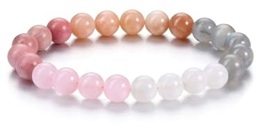 Jovivi Bracelet Femme Pierre Naturelle 8mm Perle Pierre Précieuse Bijoux Original Rhodonite Pierre de Lune Quartz Rose Cadeau pour Femme Fille Amitié