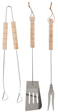 Grillwerkzeug-Set aus verchromtem Stahl mit Holzgriff